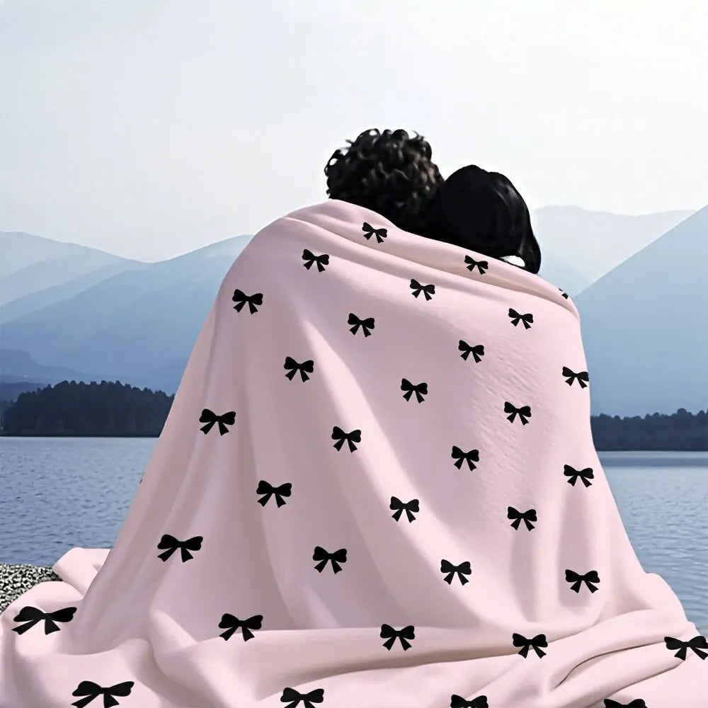 Pink with Black Bows Multipurpose Throw Blanket