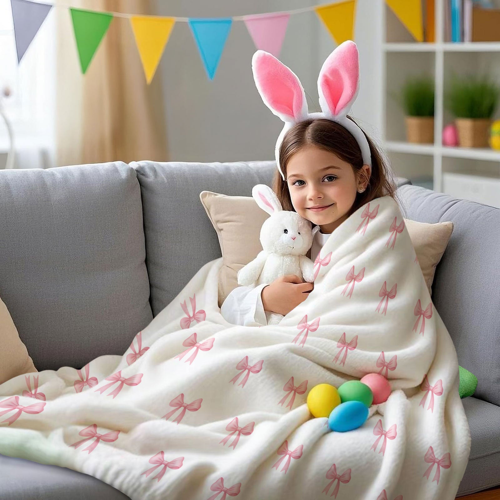 Pink Bow Flannel Blanket