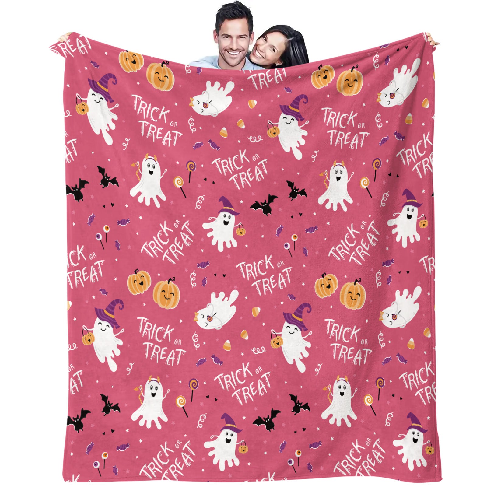 Pink Halloween Ghost Throw Blanket