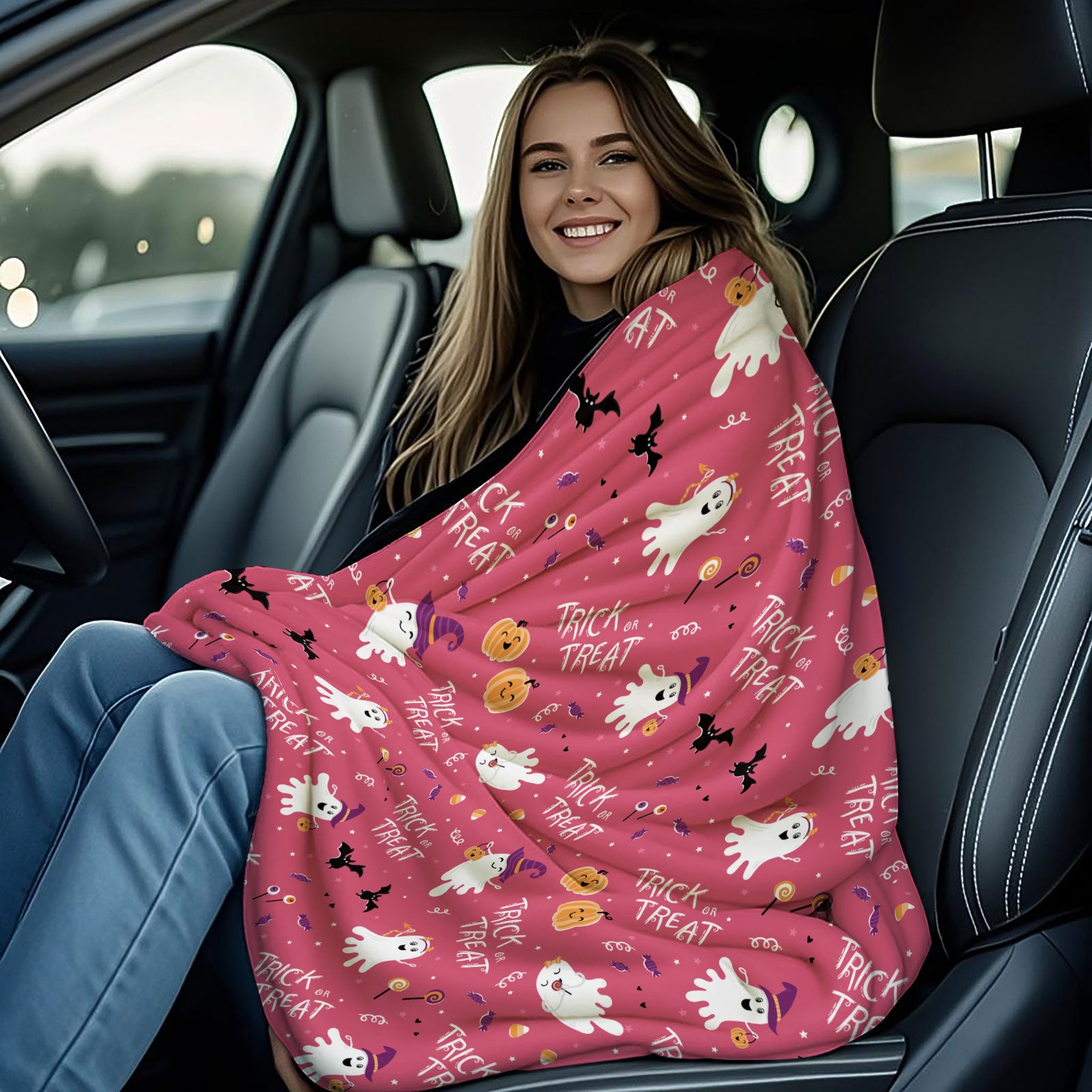 Pink Halloween Ghost Throw Blanket