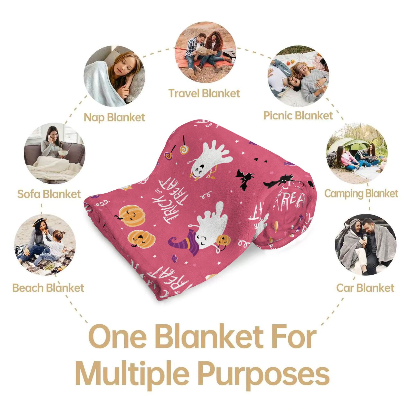 Pink Halloween Ghost Throw Blanket