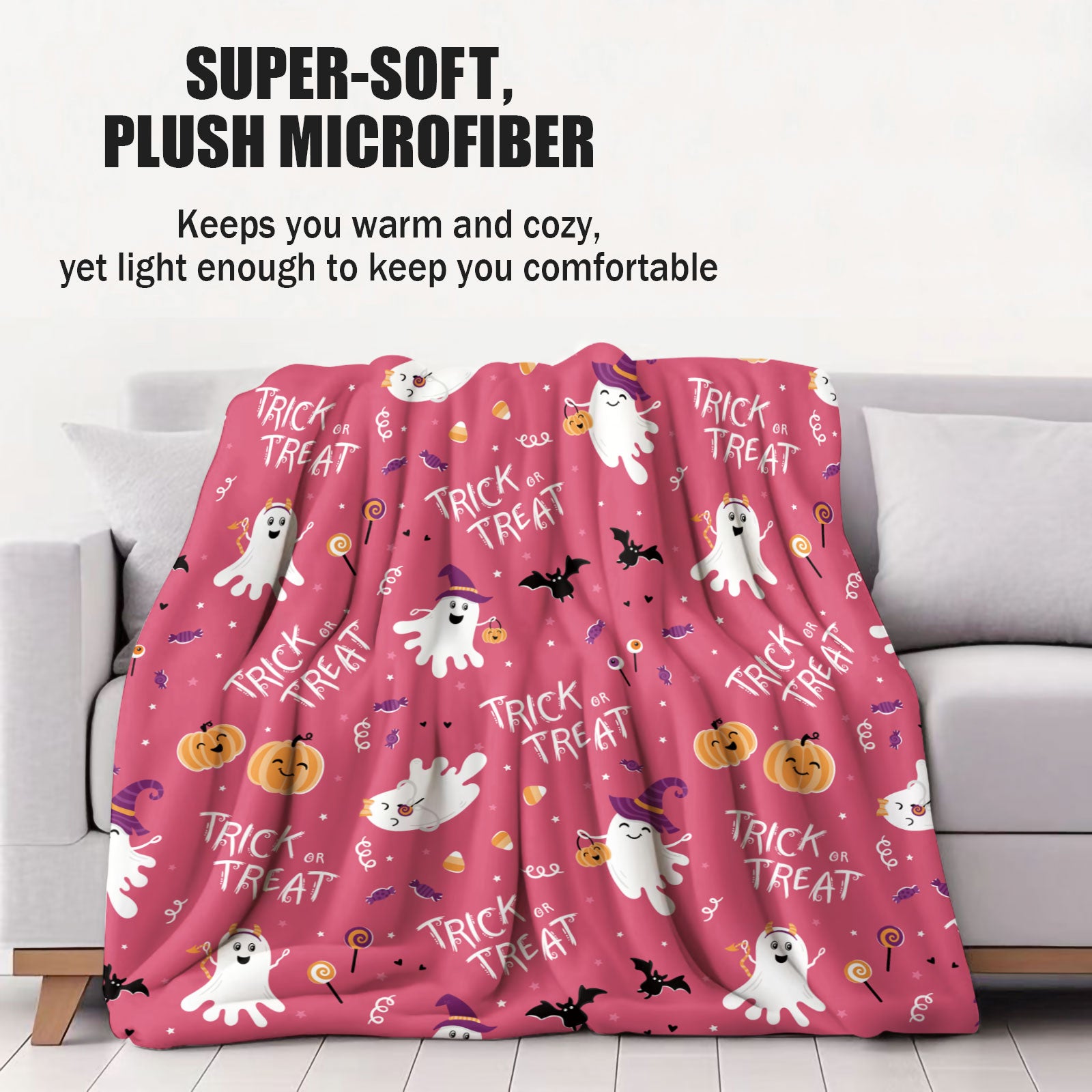 Pink Halloween Ghost Throw Blanket