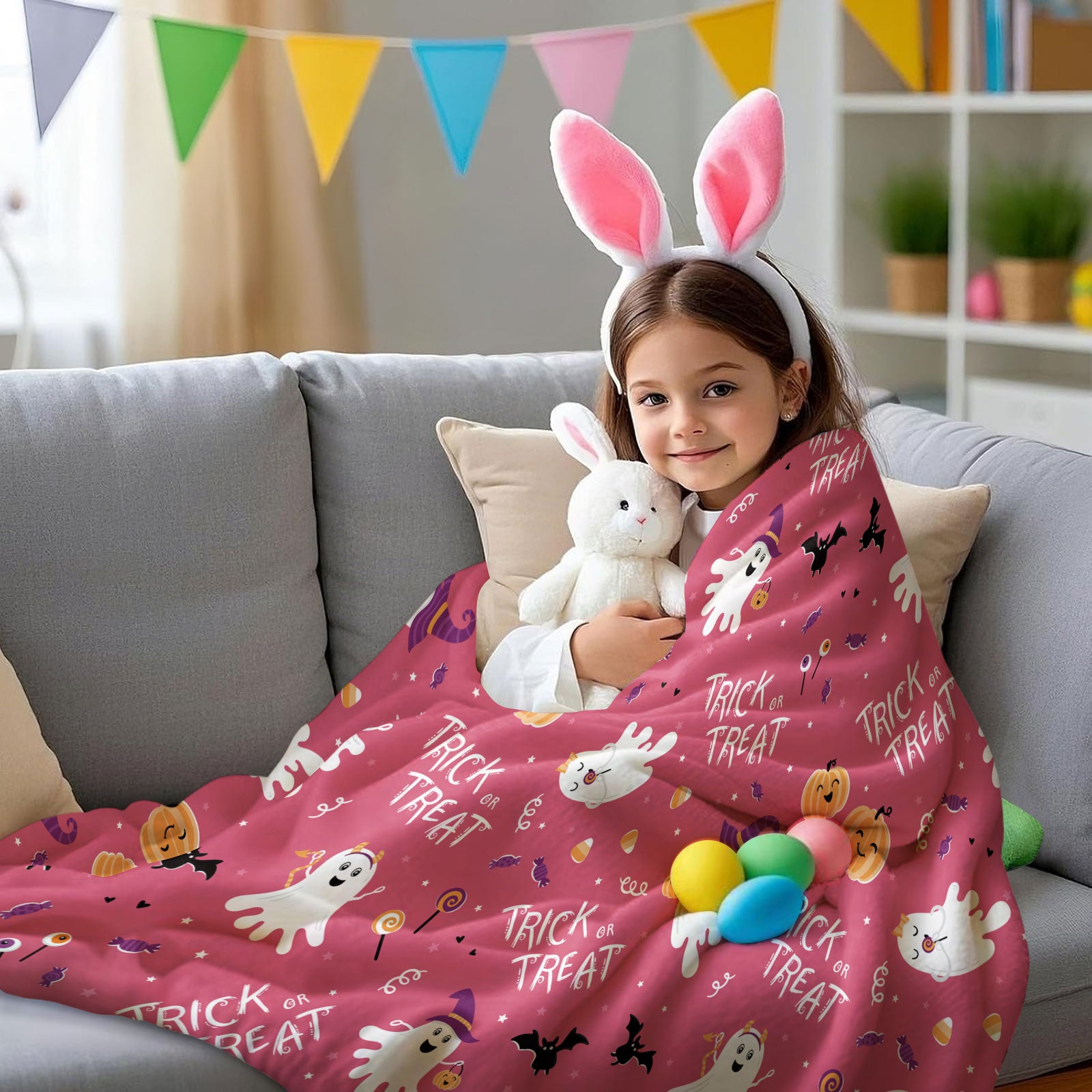 Pink Halloween Ghost Throw Blanket