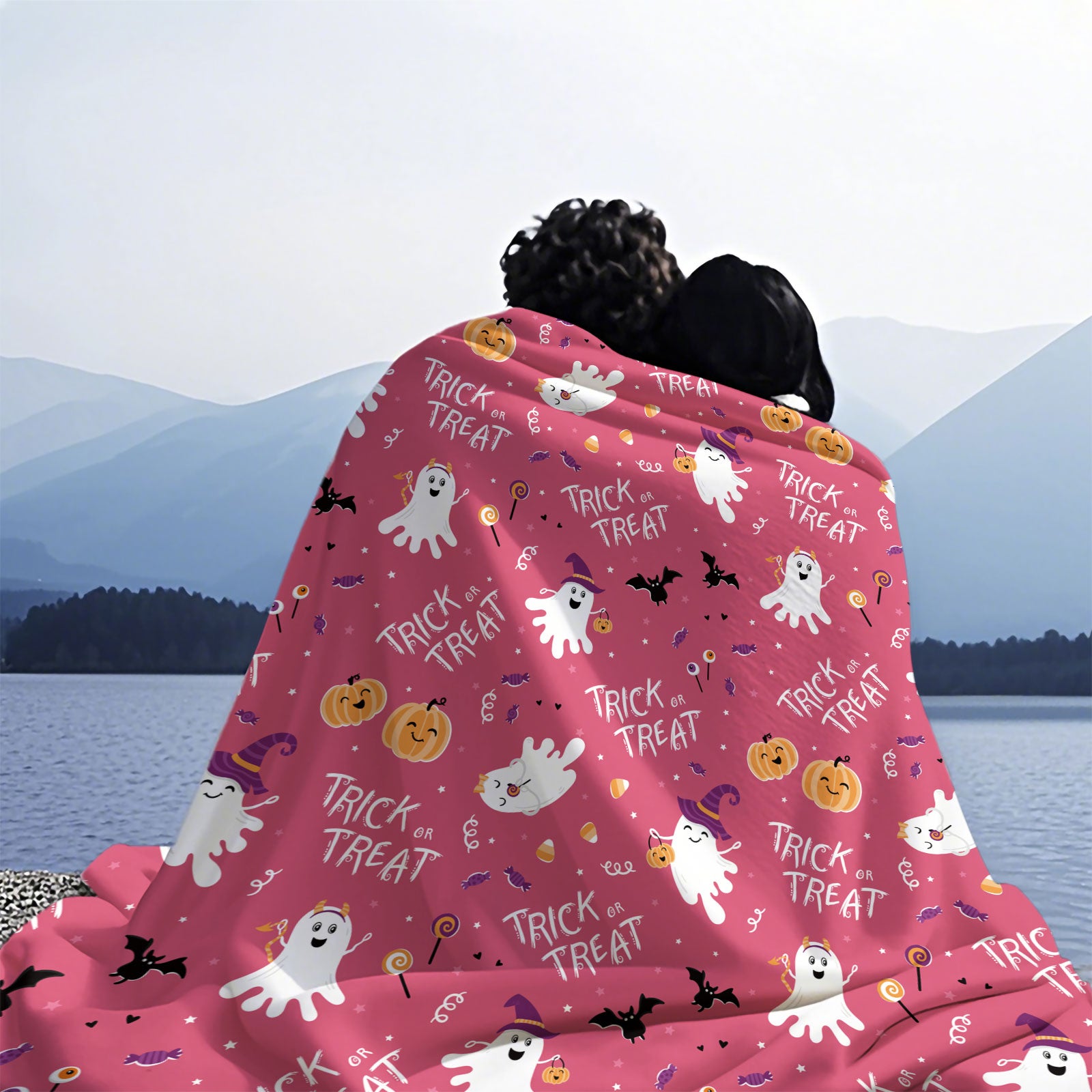 Pink Halloween Ghost Throw Blanket