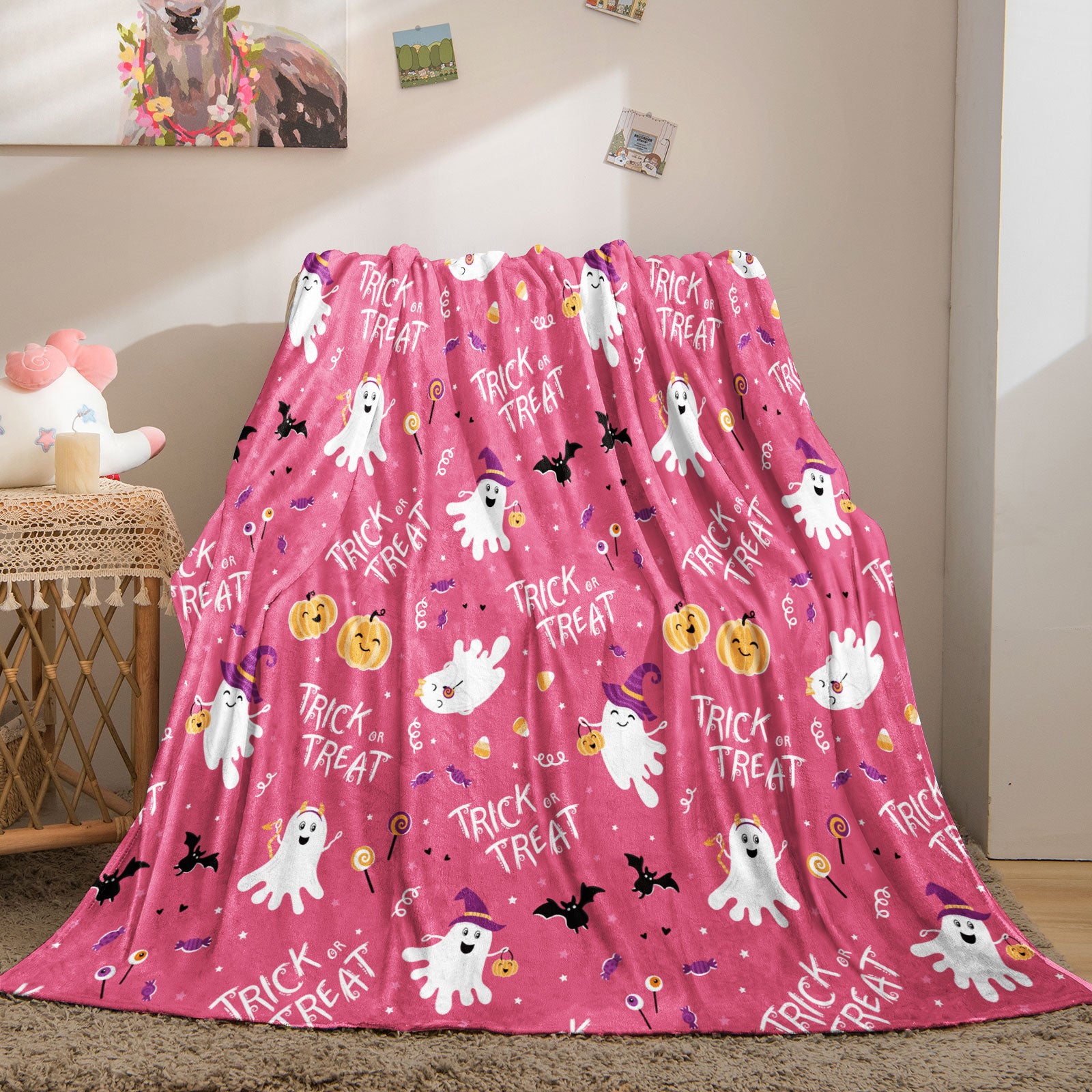 Pink Halloween Ghost Throw Blanket