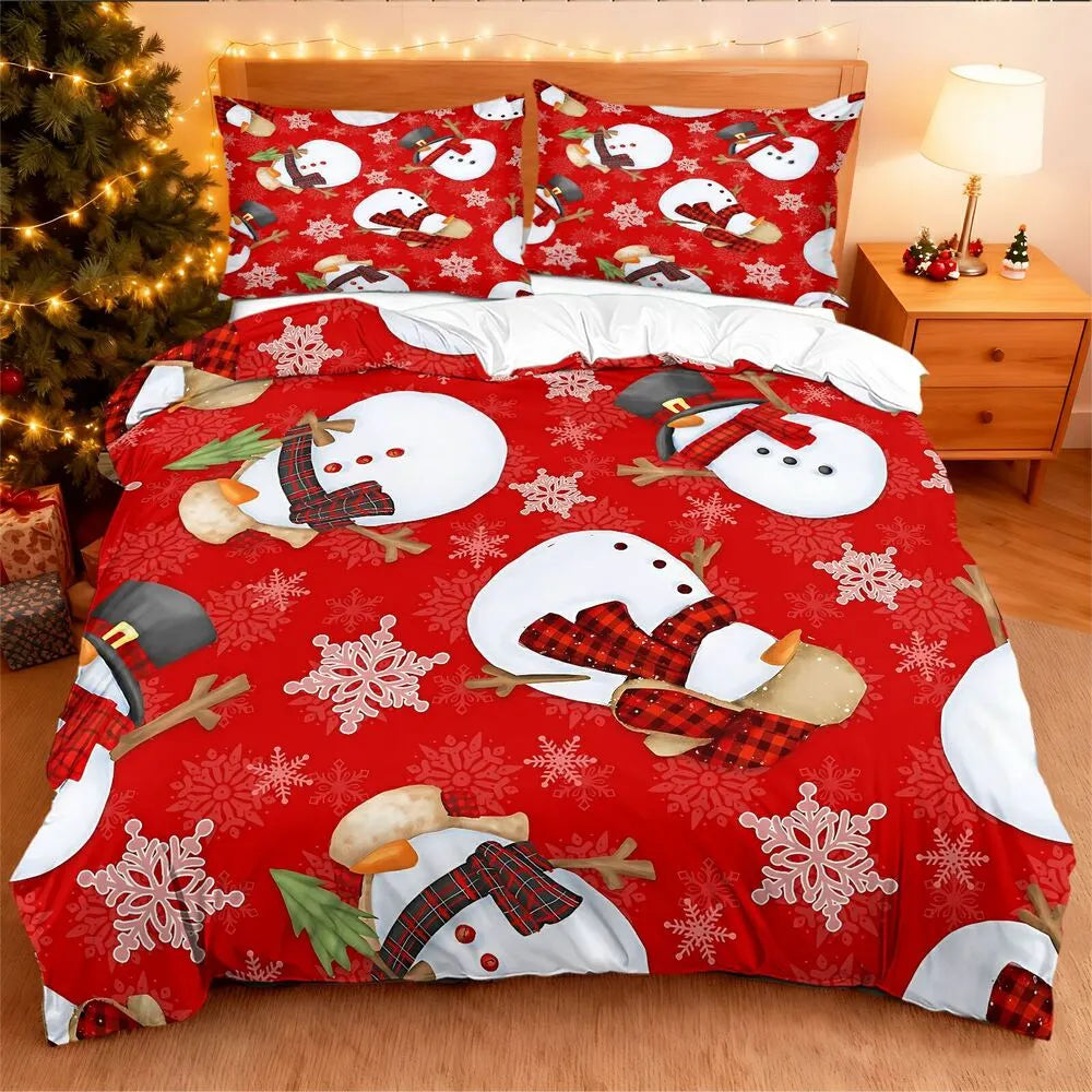 Plaid Snowman Christmas Gift Duvet Cover Set Kids Bedding Set