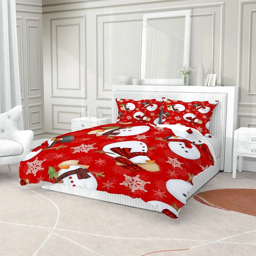 Plaid Snowman Christmas Gift Duvet Cover Set Kids Bedding Set