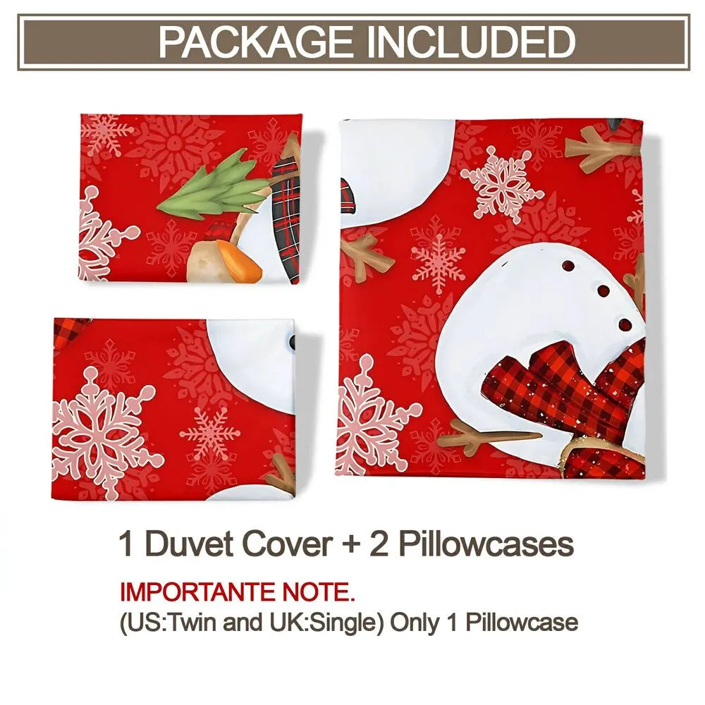 Plaid Snowman Christmas Gift Duvet Cover Set Kids Bedding Set