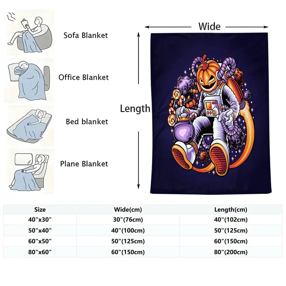 Pumpkin Astronaut with Candy in Space Pattern Multipurpose Throw Blanket