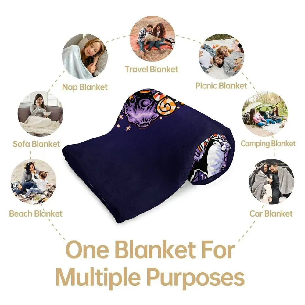 Pumpkin Astronaut with Candy in Space Pattern Multipurpose Throw Blanket