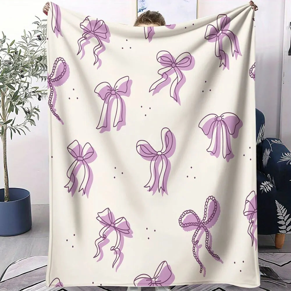 Purple Bow Pattern Multipurpose Throw Blanket