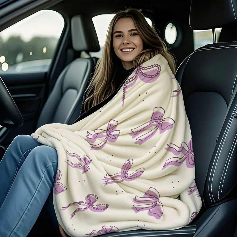 Purple Bow Pattern Multipurpose Throw Blanket