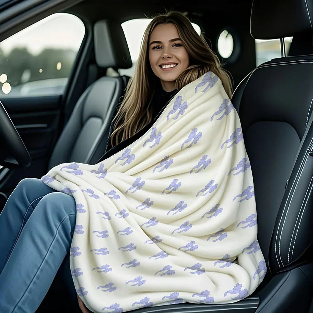 Purple Bow Pattern Multipurpose Throw Blanket