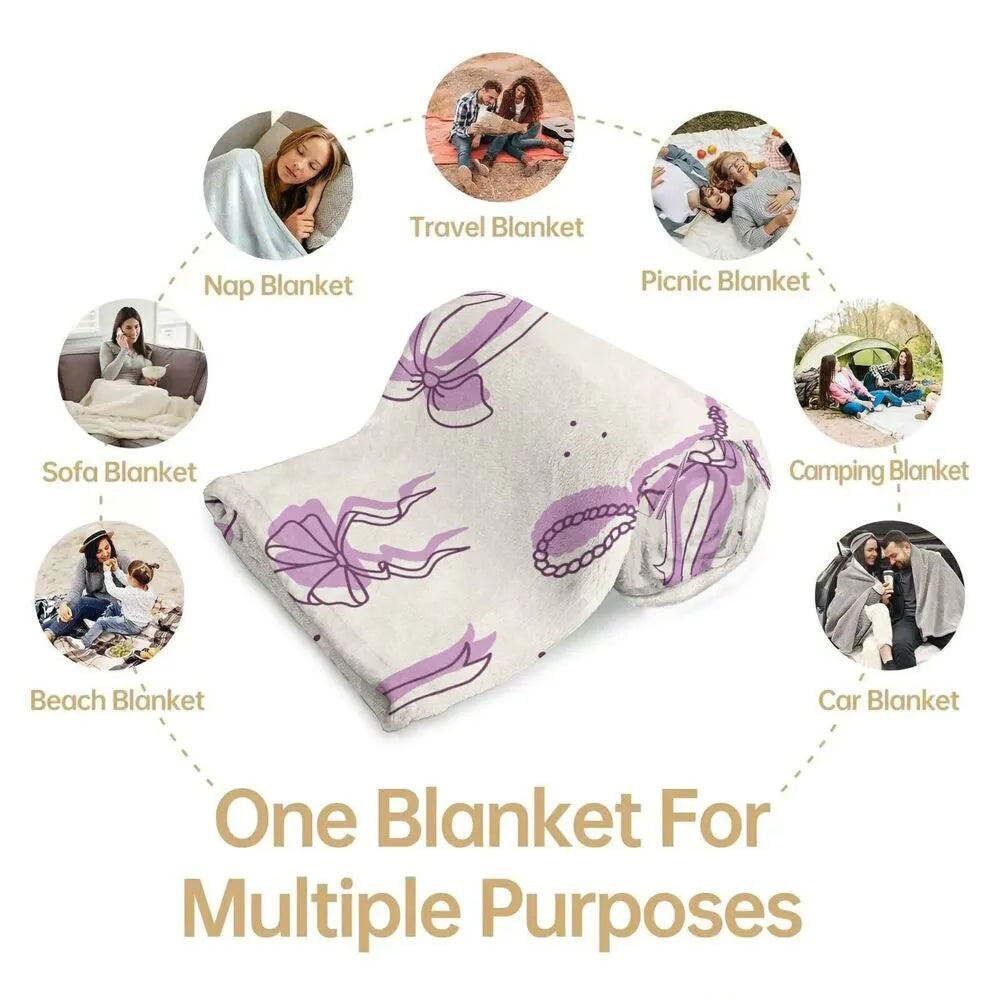 Purple Bow Pattern Multipurpose Throw Blanket