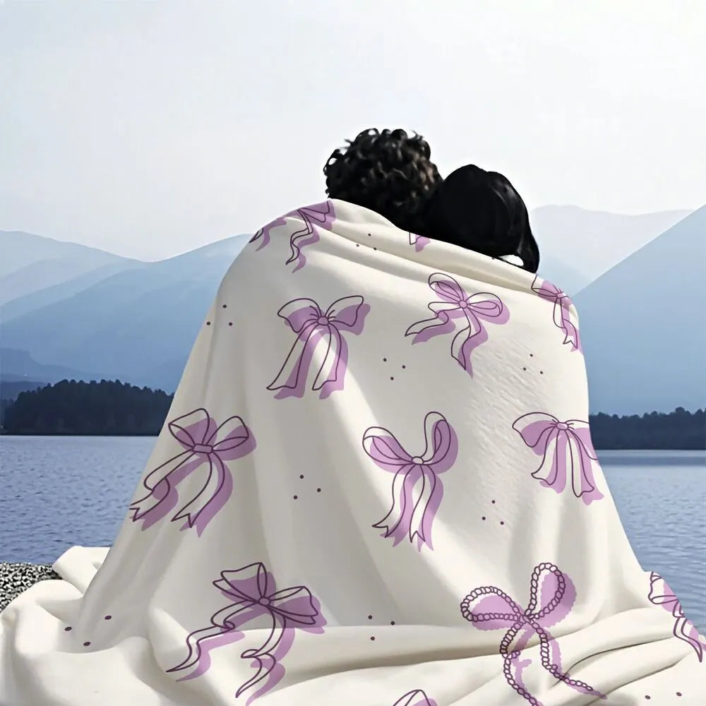 Purple Bow Pattern Multipurpose Throw Blanket