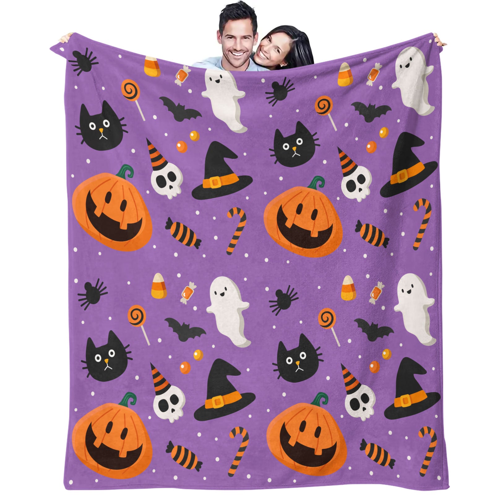 Purple Halloween Pumpkin Ghost Throw Blanket