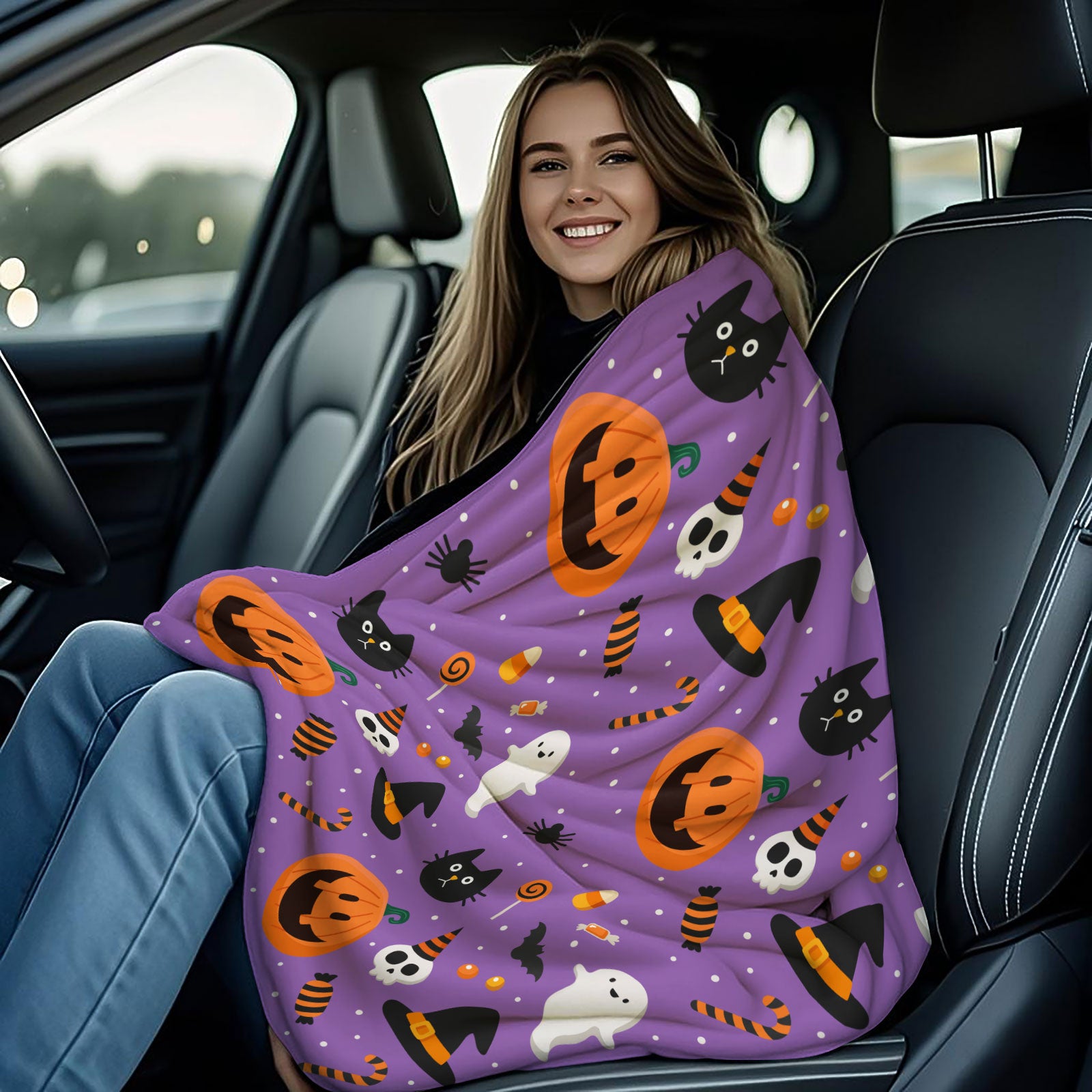 Purple Halloween Pumpkin Ghost Throw Blanket