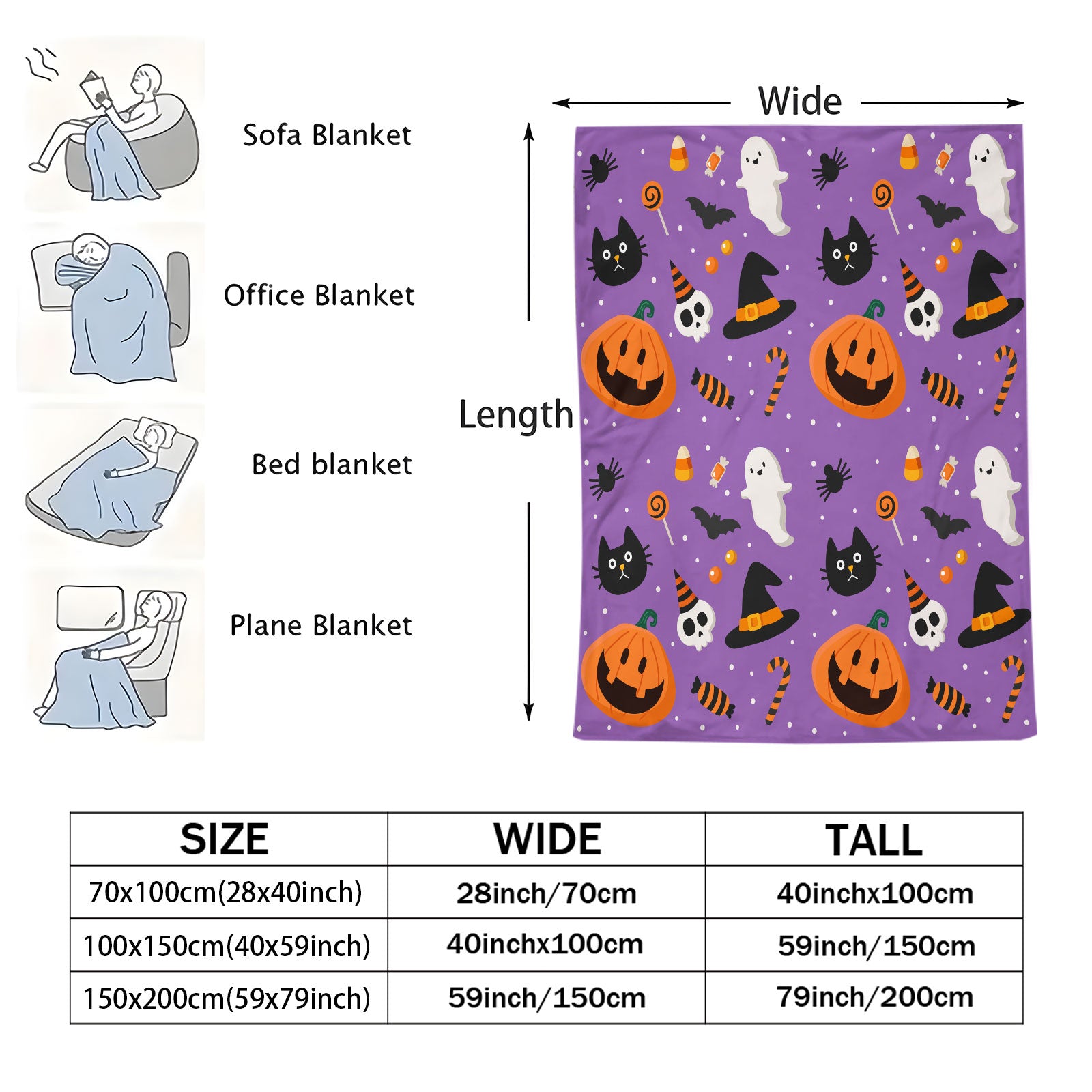 Purple Halloween Pumpkin Ghost Throw Blanket