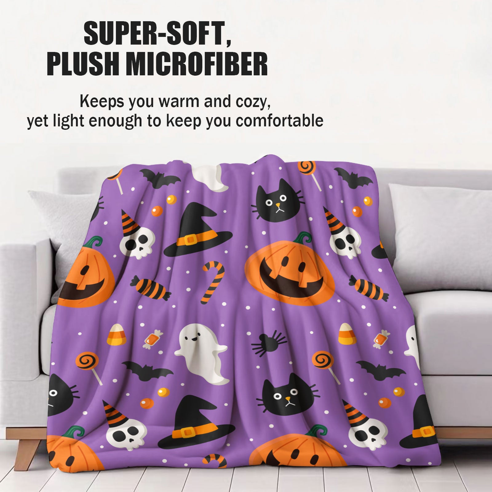 Purple Halloween Pumpkin Ghost Throw Blanket