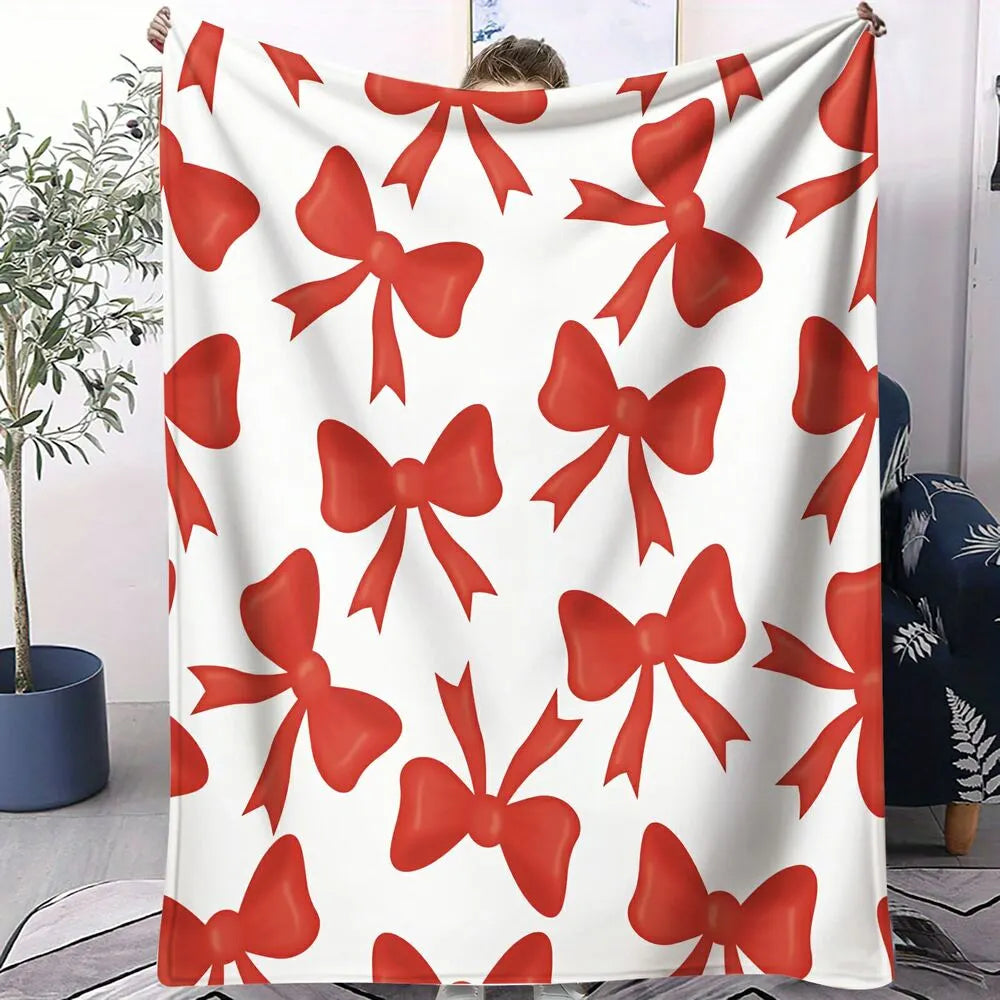 Red Bow Pattern Multipurpose Throw Blanket