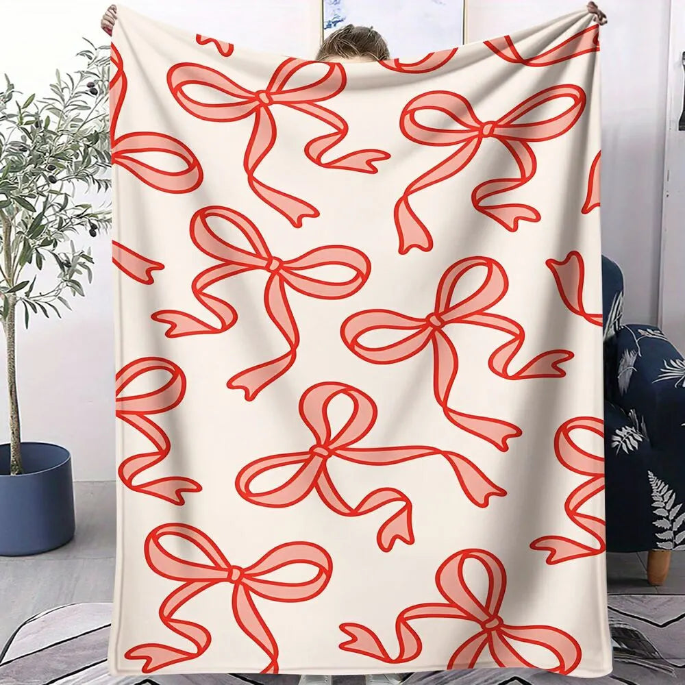 Red Bow Pattern Multipurpose Throw Blanket