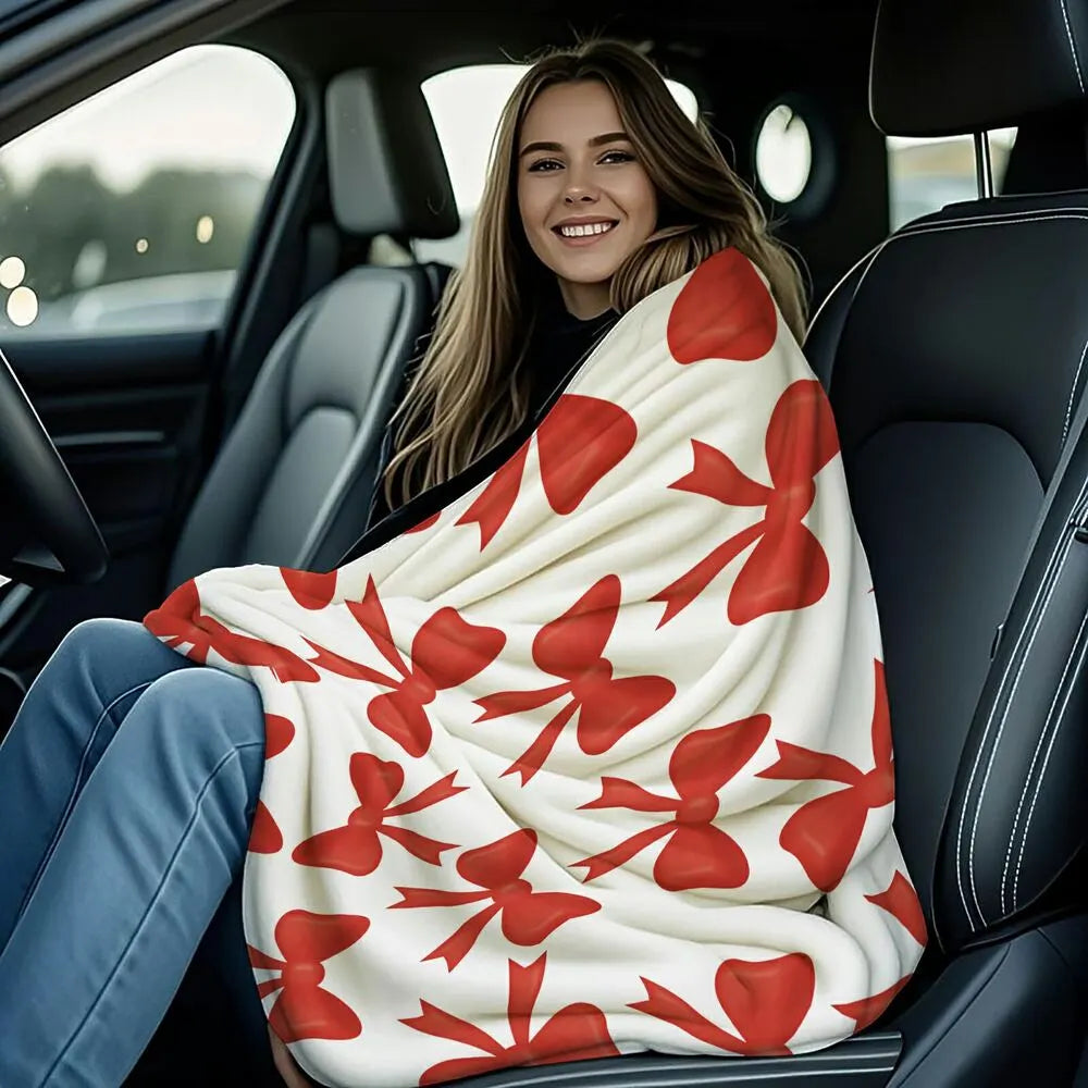 Red Bow Pattern Multipurpose Throw Blanket