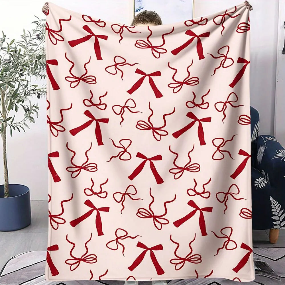Red Bow Pattern Multipurpose Throw Blanket