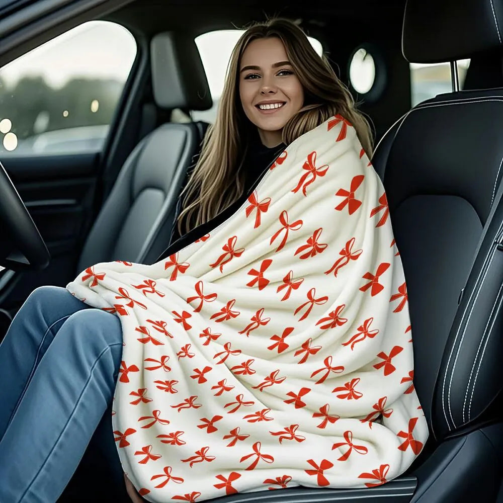 Red Bow Pattern Multipurpose Throw Blanket