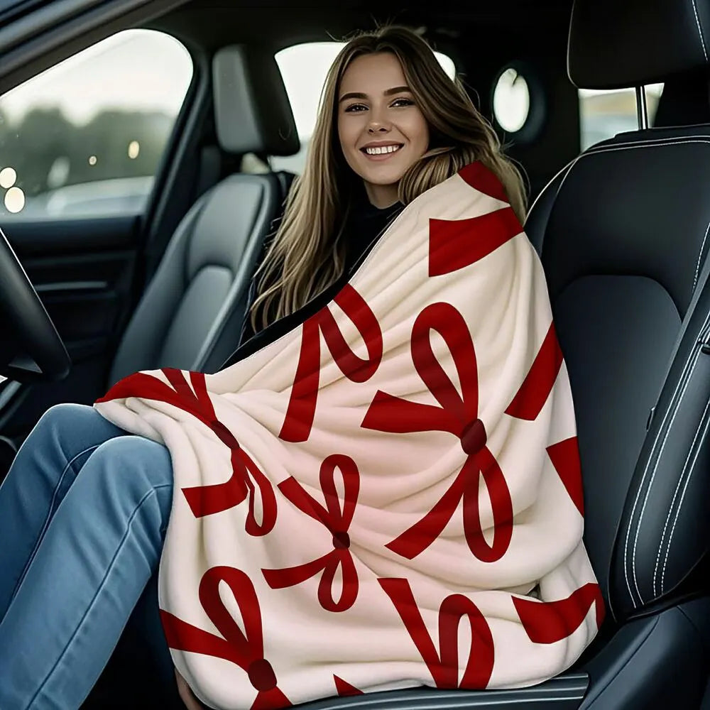 Red Bow Pattern Multipurpose Throw Blanket