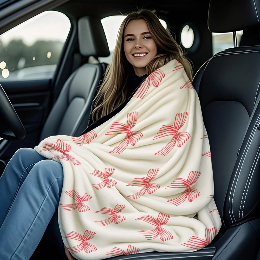 Red Bow Pattern Multipurpose Throw Blanket