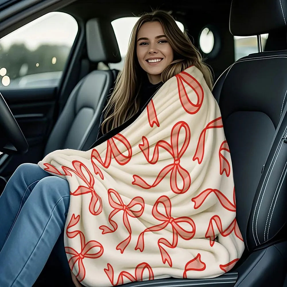Red Bow Pattern Multipurpose Throw Blanket