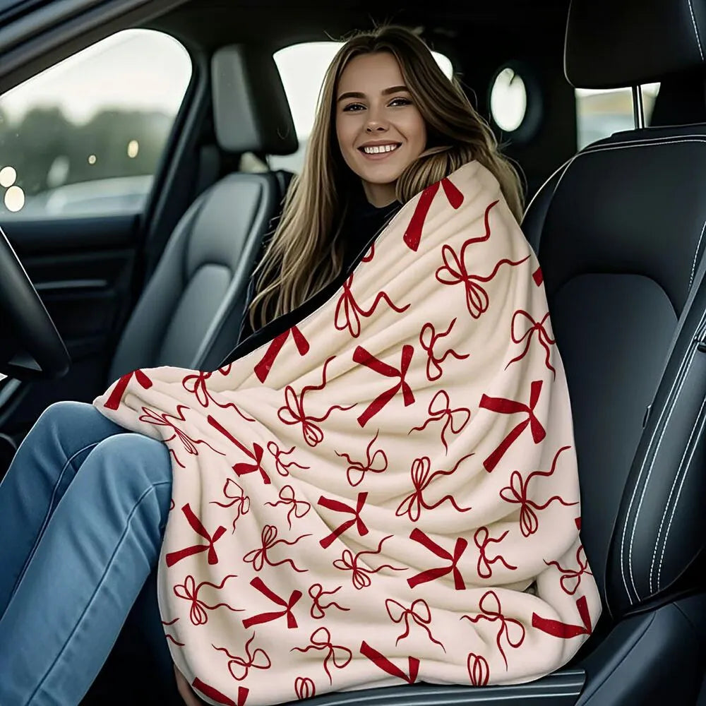 Red Bow Pattern Multipurpose Throw Blanket