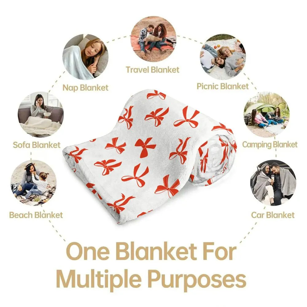 Red Bow Pattern Multipurpose Throw Blanket