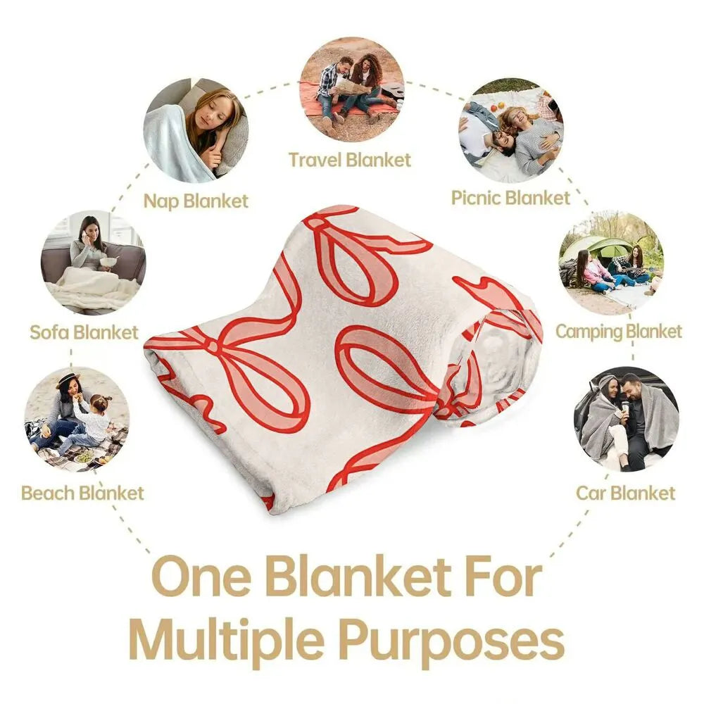 Red Bow Pattern Multipurpose Throw Blanket