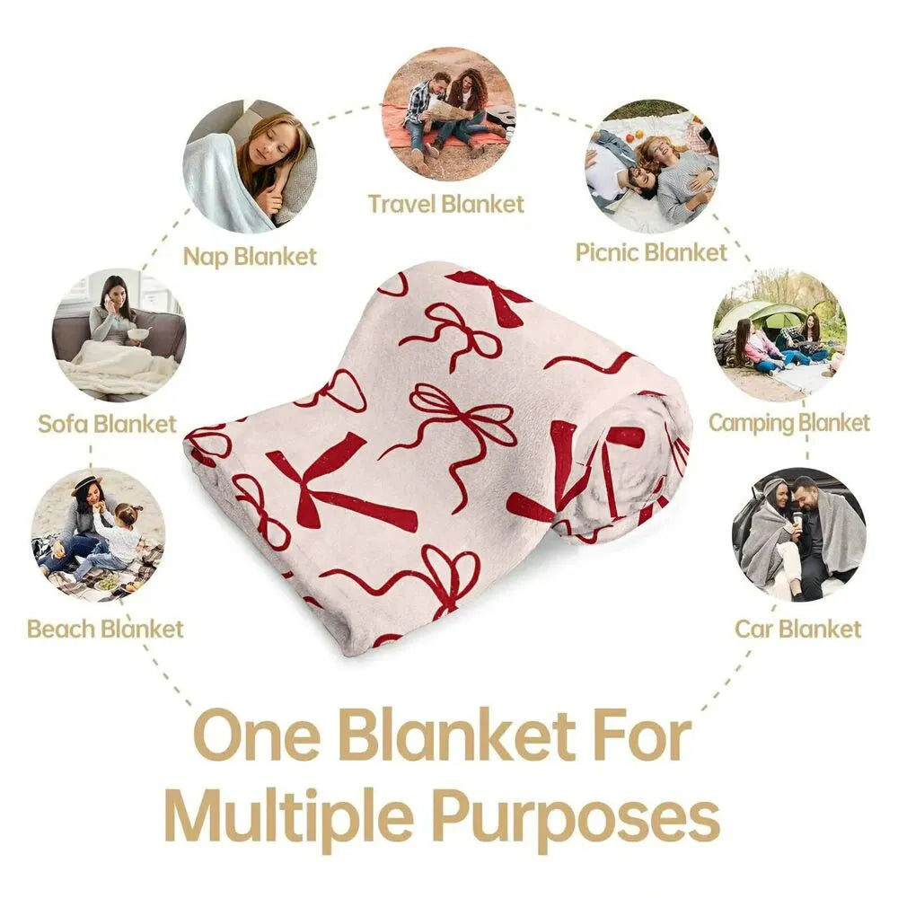 Red Bow Pattern Multipurpose Throw Blanket