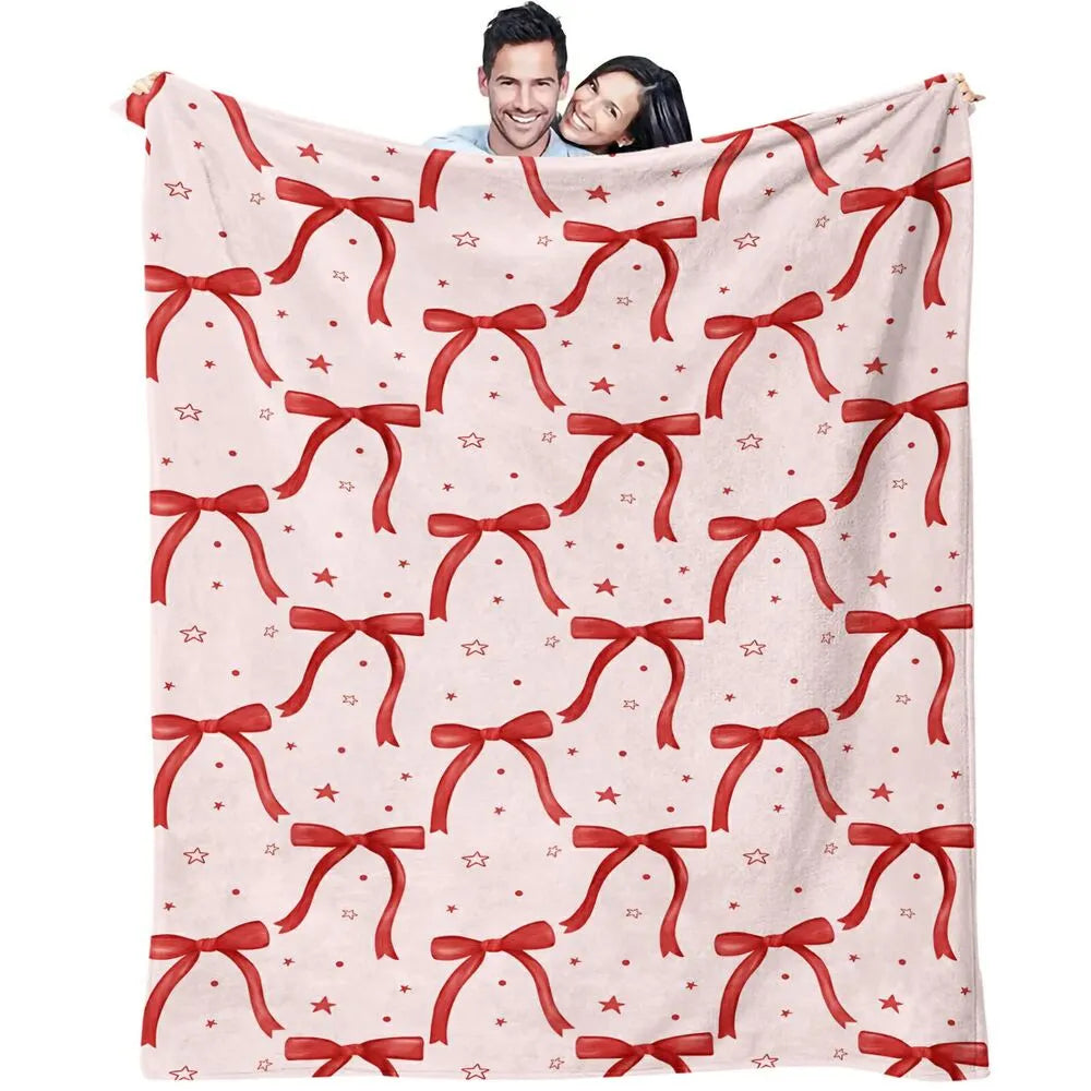 Red Bow and Star Pattern Multipurpose Throw Blanket