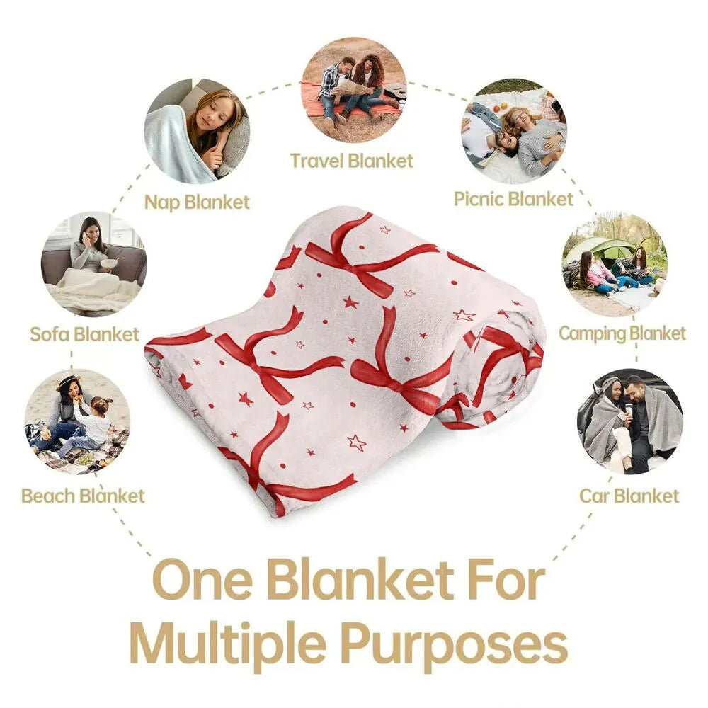Red Bow and Star Pattern Multipurpose Throw Blanket