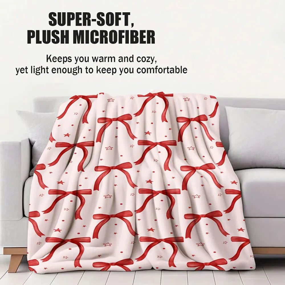Red Bow and Star Pattern Multipurpose Throw Blanket