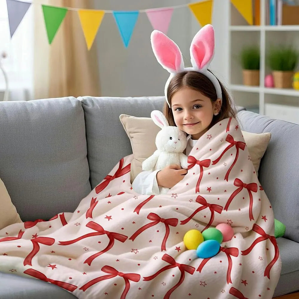 Red Bow and Star Pattern Multipurpose Throw Blanket