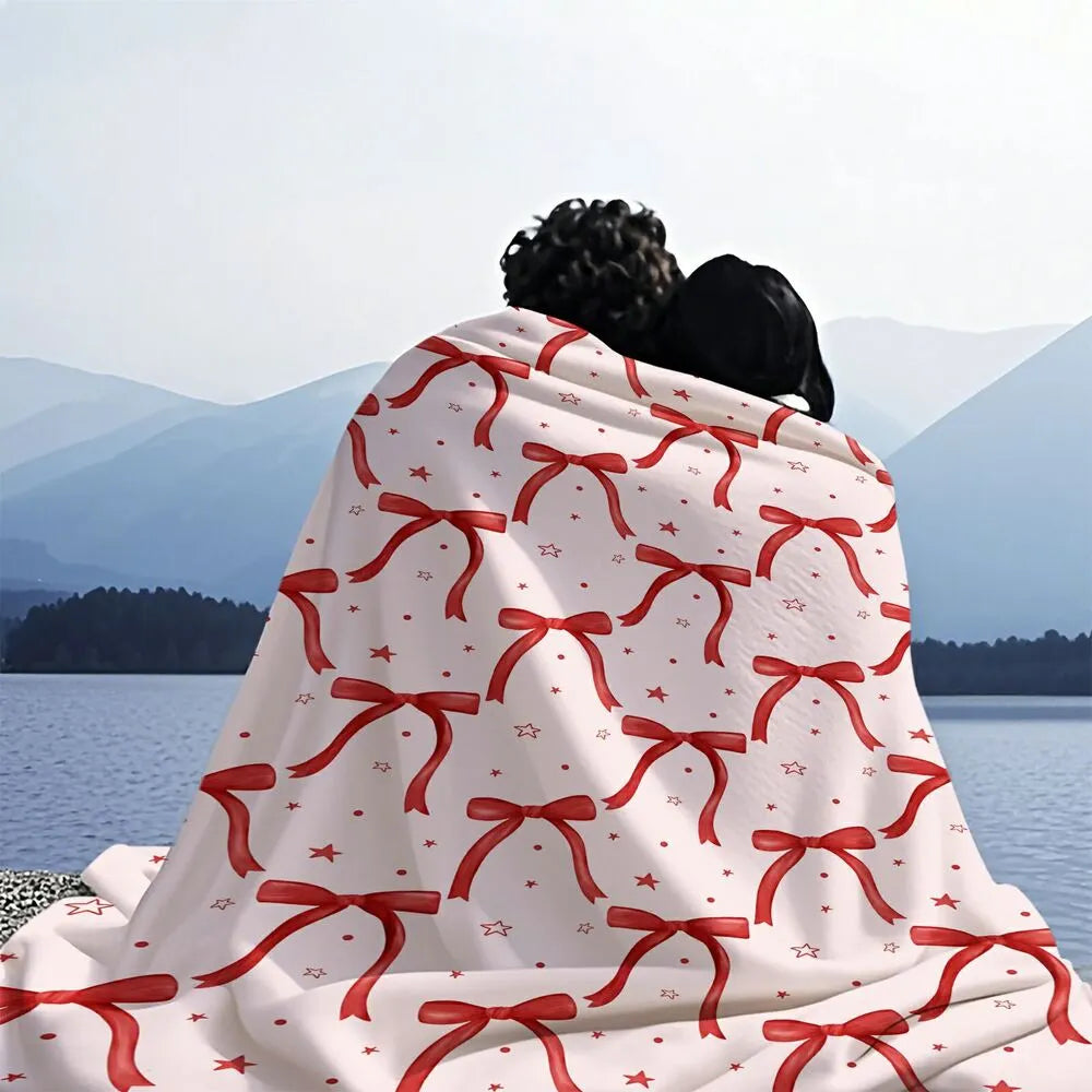Red Bow and Star Pattern Multipurpose Throw Blanket