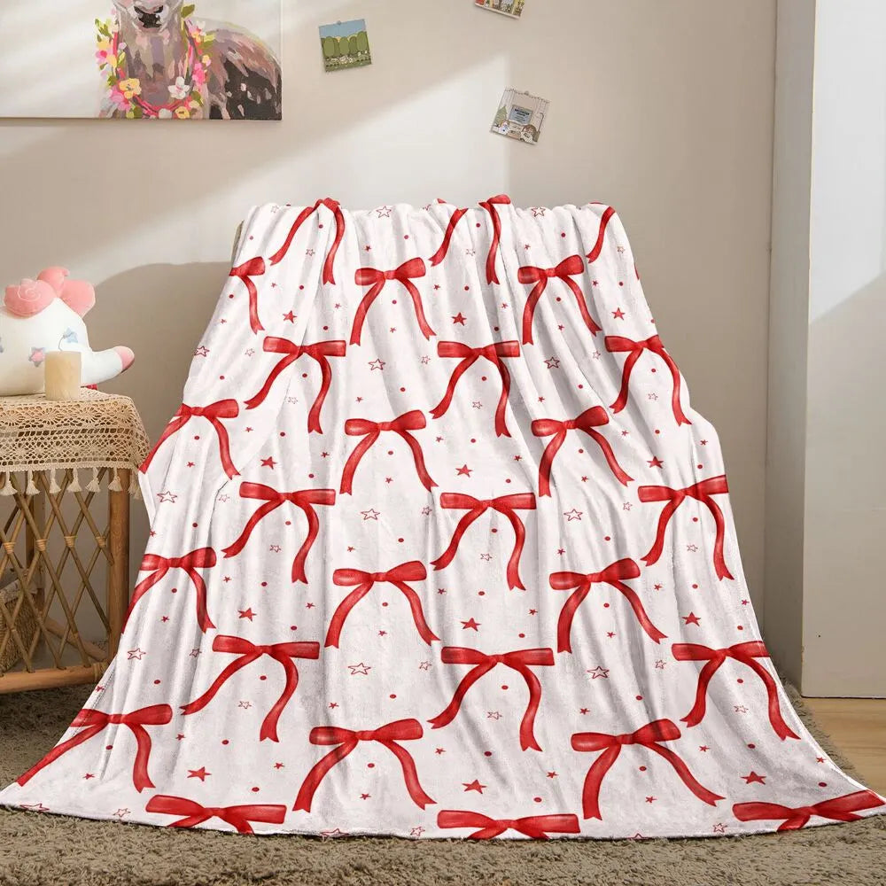 Red Bow and Star Pattern Multipurpose Throw Blanket