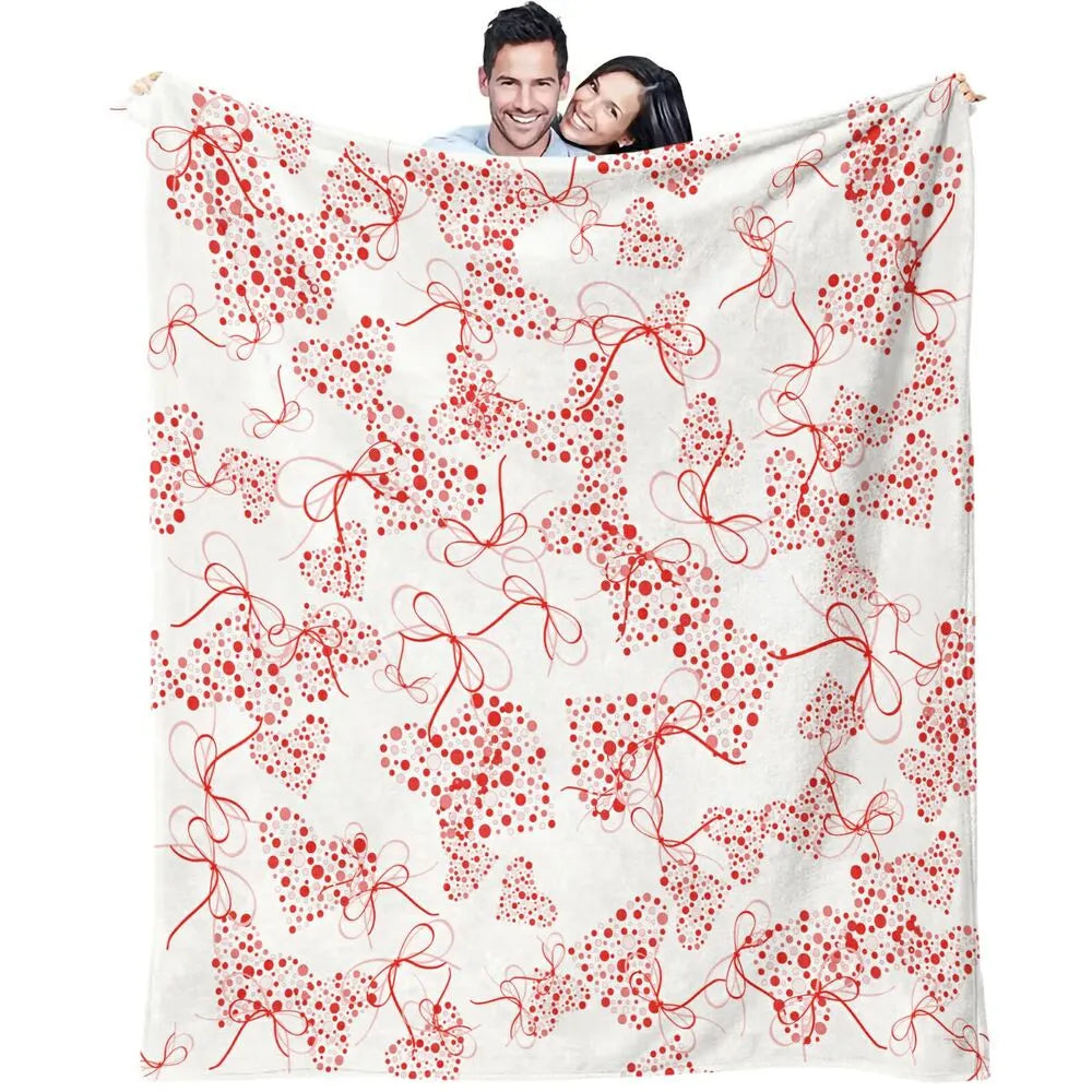 Red Heart and Bow Pattern Multipurpose Throw Blanket