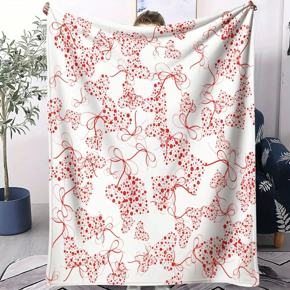 Red Heart and Bow Pattern Multipurpose Throw Blanket