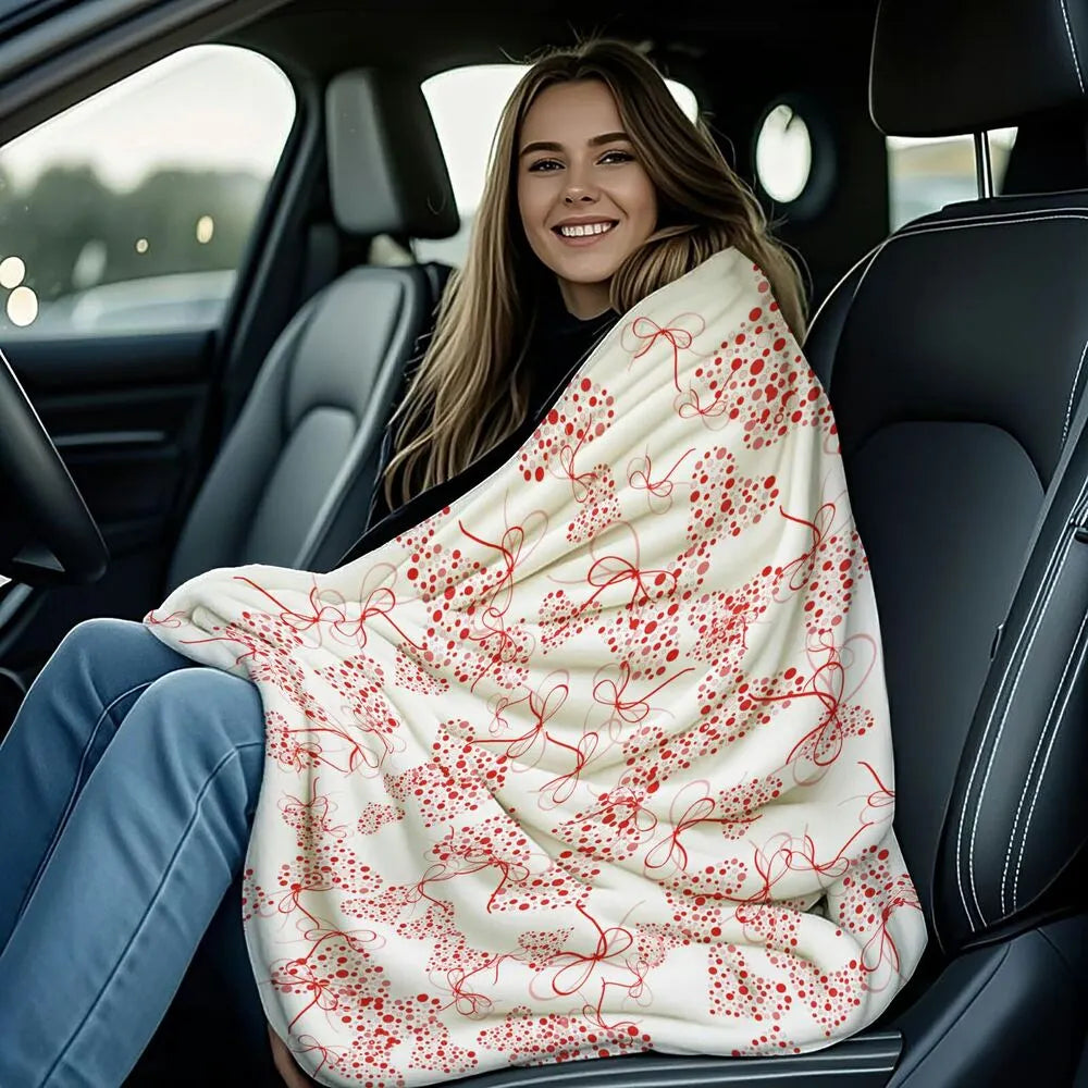 Red Heart and Bow Pattern Multipurpose Throw Blanket