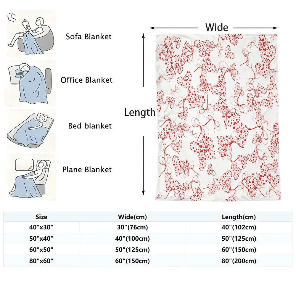 Red Heart and Bow Pattern Multipurpose Throw Blanket