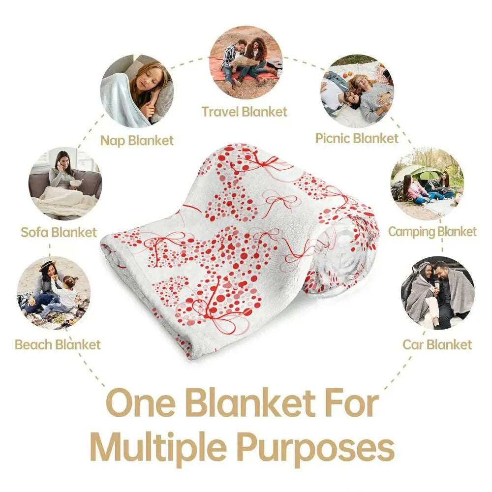 Red Heart and Bow Pattern Multipurpose Throw Blanket