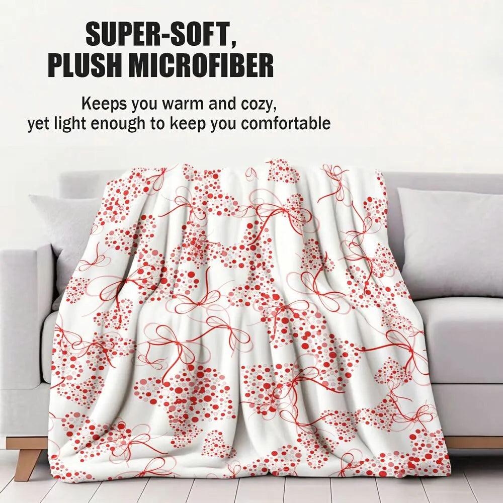 Red Heart and Bow Pattern Multipurpose Throw Blanket