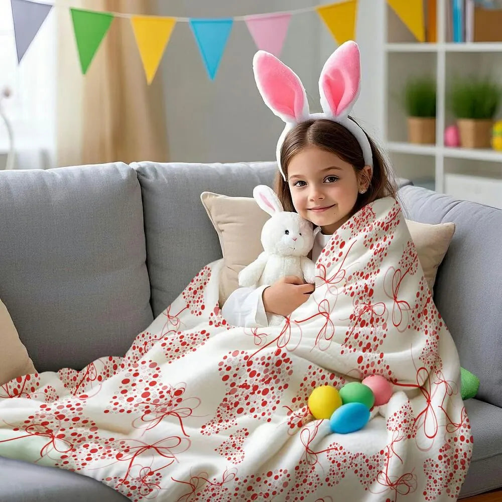 Red Heart and Bow Pattern Multipurpose Throw Blanket