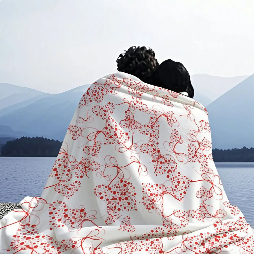 Red Heart and Bow Pattern Multipurpose Throw Blanket