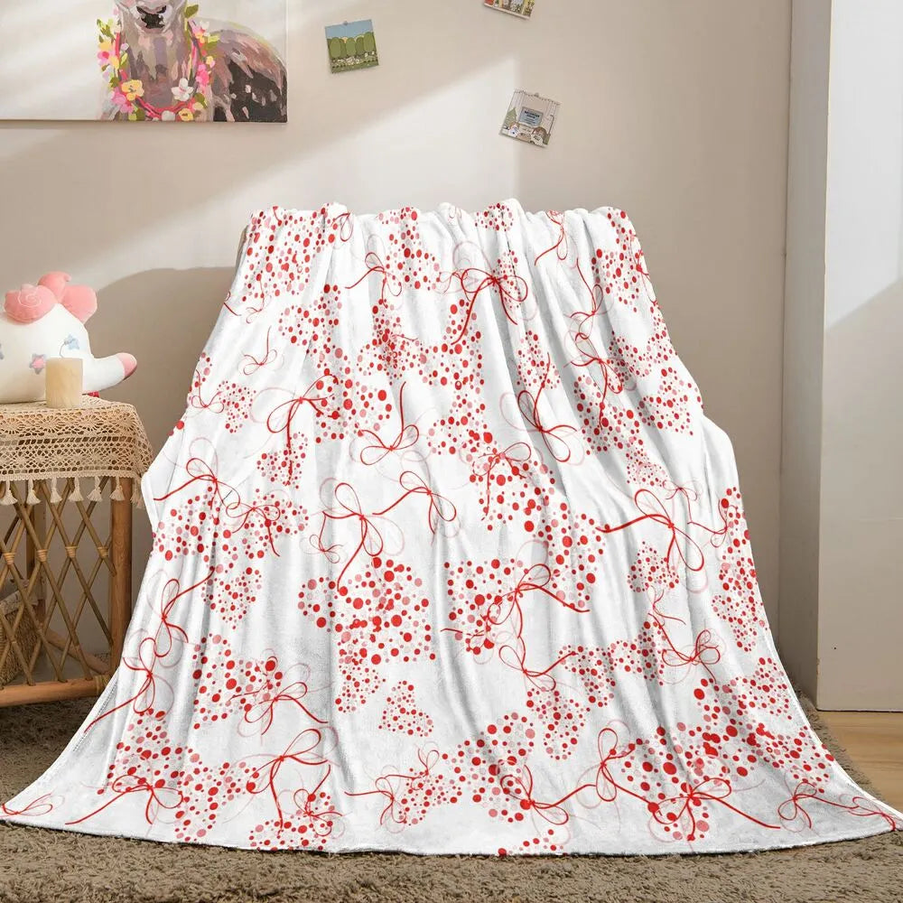 Red Heart and Bow Pattern Multipurpose Throw Blanket